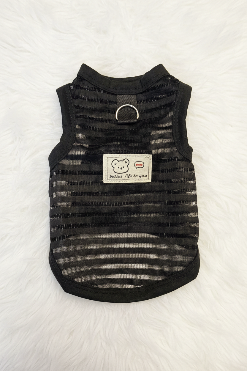 Black striped dog vest on a white background