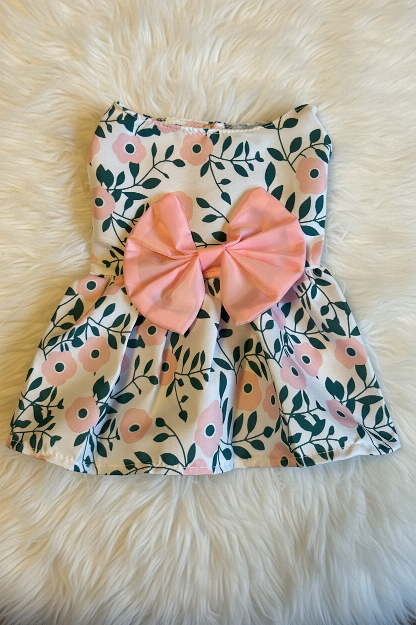 Dog summer dress multi with pink bow