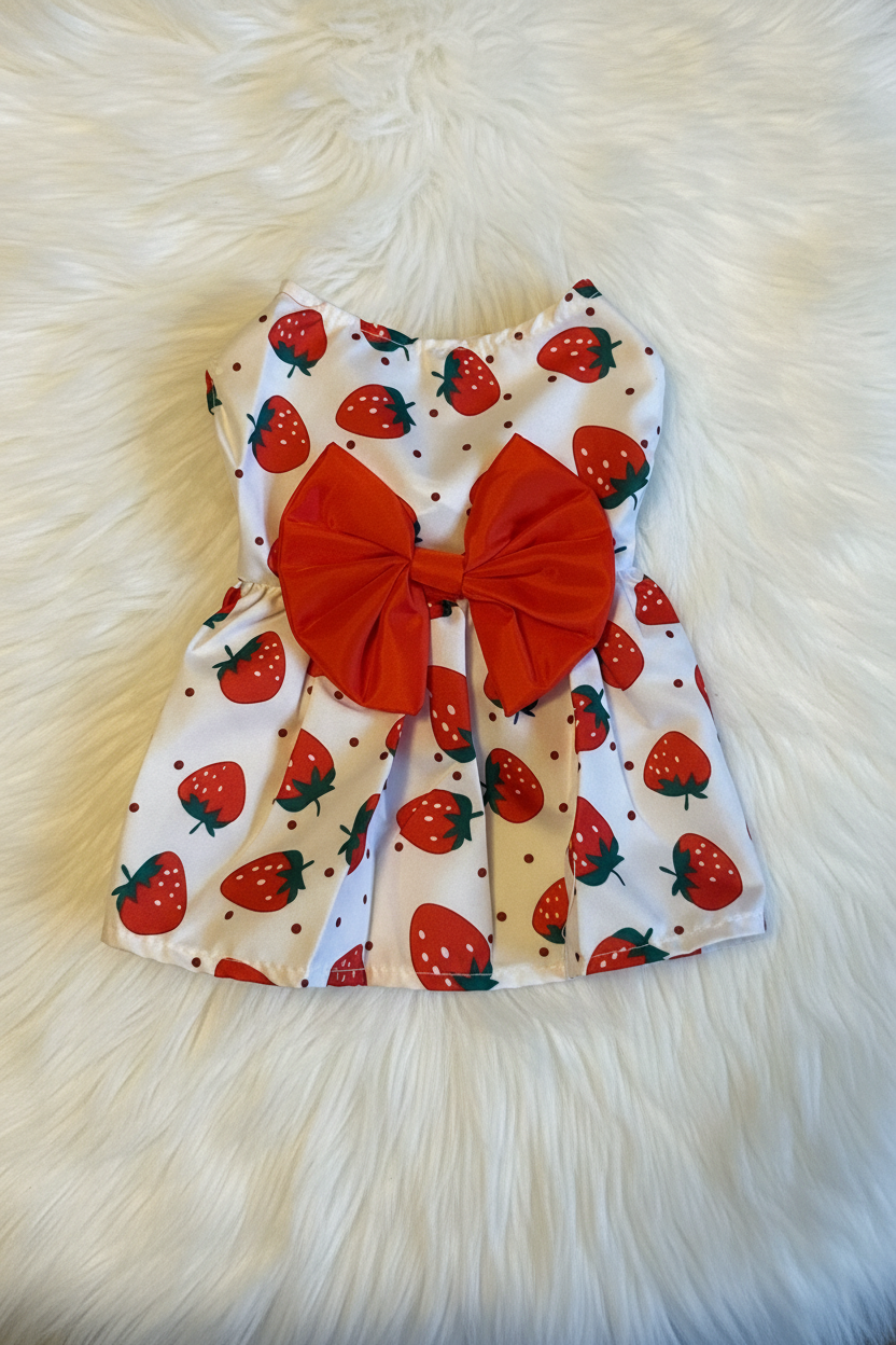 Dog summer dress multi with red bow