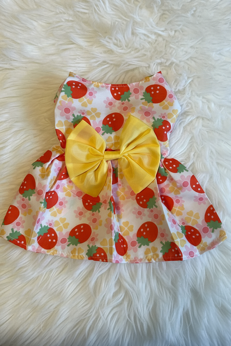 Dog  summer dress multi with yellow bow