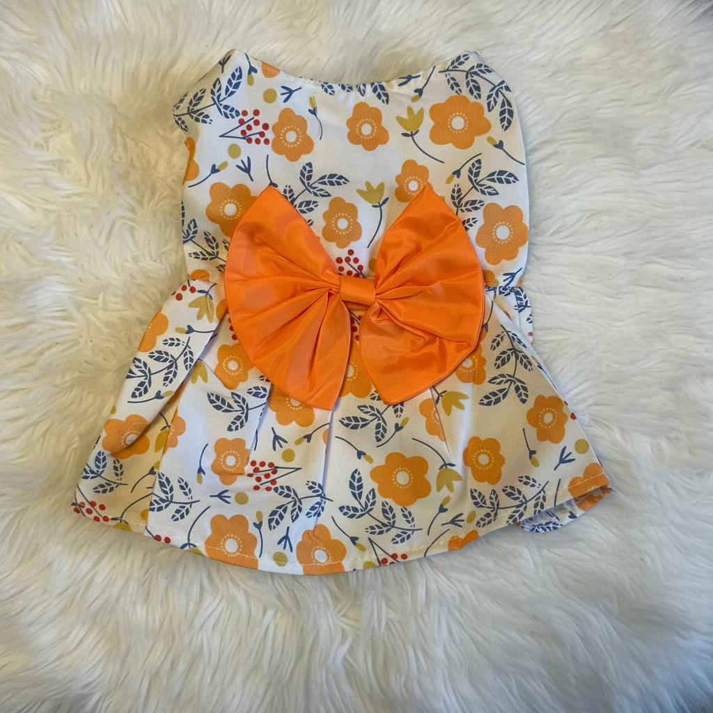 Dog summer dress multi with orange bow